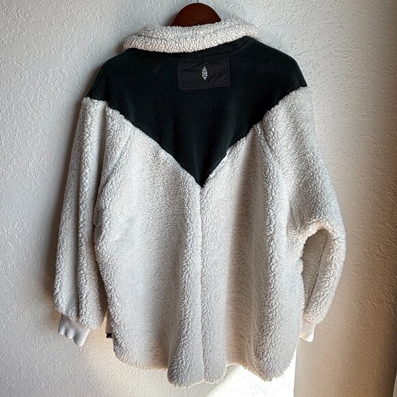 Free People Fall To Rise Fleece Quarter Snap Sweater Ivory Green Size L - Picture 8 of 10
